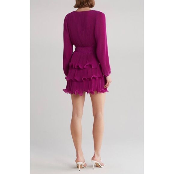 NWT Milly Ryan Pleated Chiffon Long Sleeve Mini Dress in Fuchsia, Size 6 - Picture 6 of 16